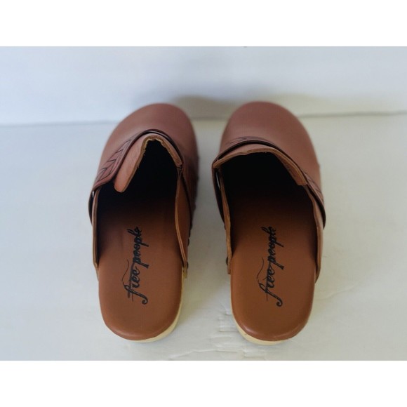 Free People Chloe Clogs Brown Leather Wood Base Pattern Band Studs 37.5/6.5- 7 - Picture 7 of 14